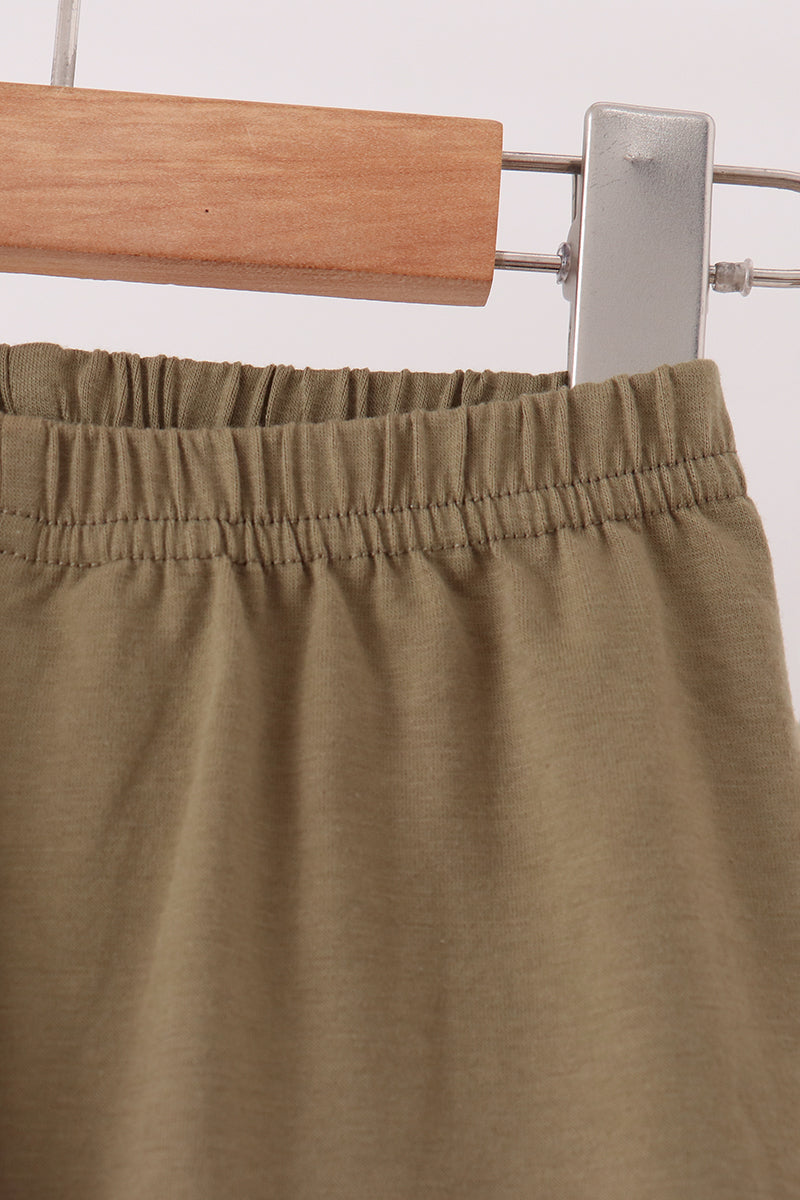 Olive turkey applique stripe pants set