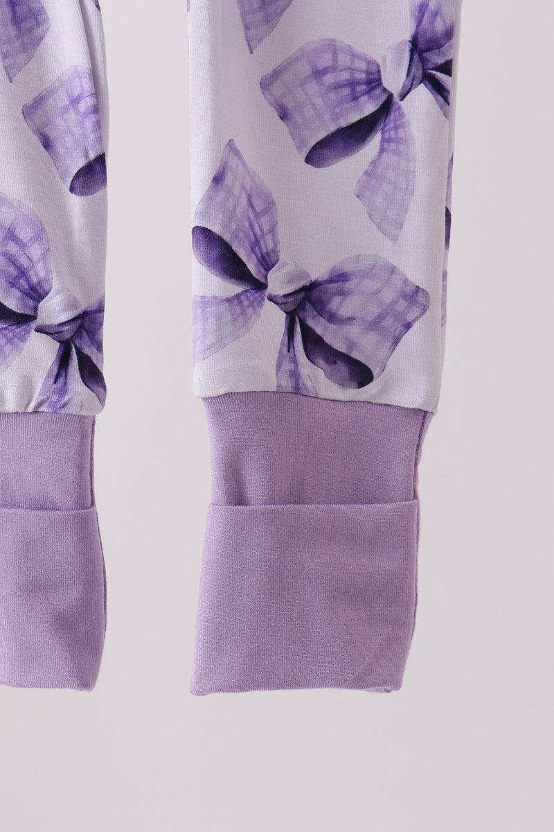Purple Bow Zip Bamboo Romper