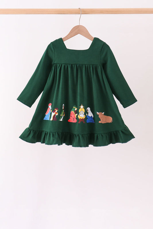 Forest nativity ruffle dress