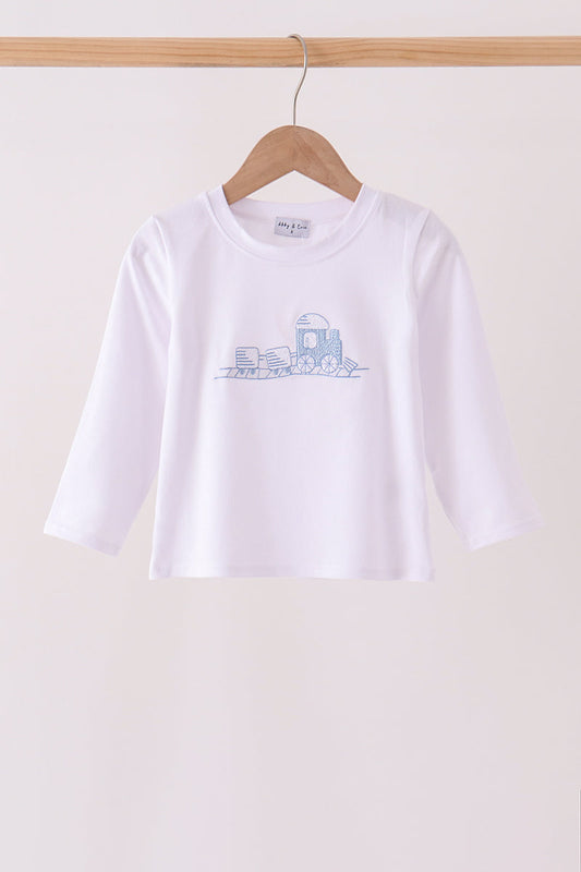 Blue train embroidery top