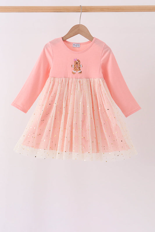 Pink gingerbread sequin tulle dress