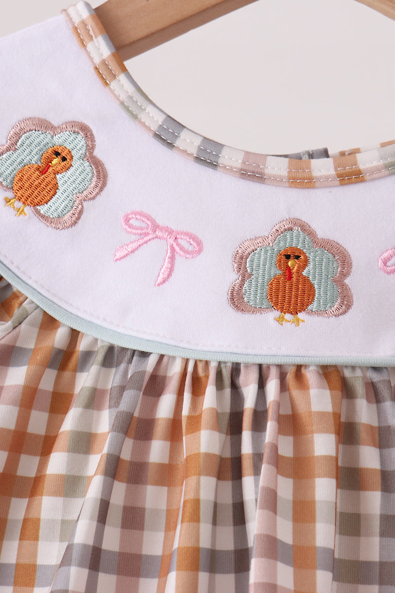 Khaki Turkey Bow Embroidery Bloomer Set