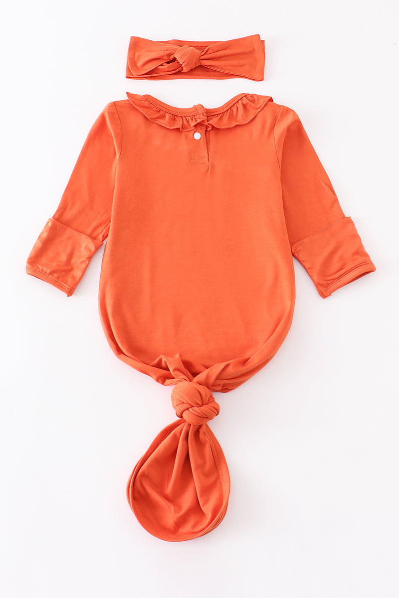 Orange bamboo ruffle 2pc baby gown