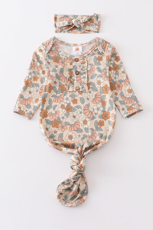 Floral print hairband baby gown