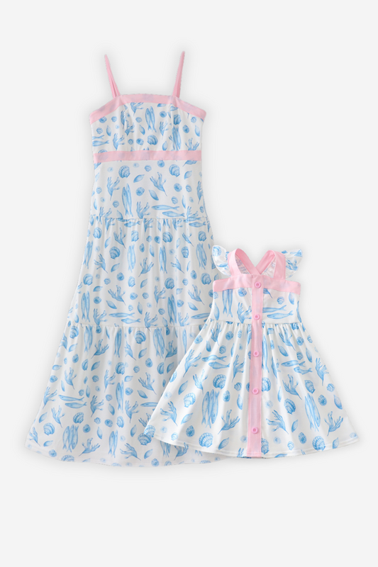 Marine creature print dress mom & me