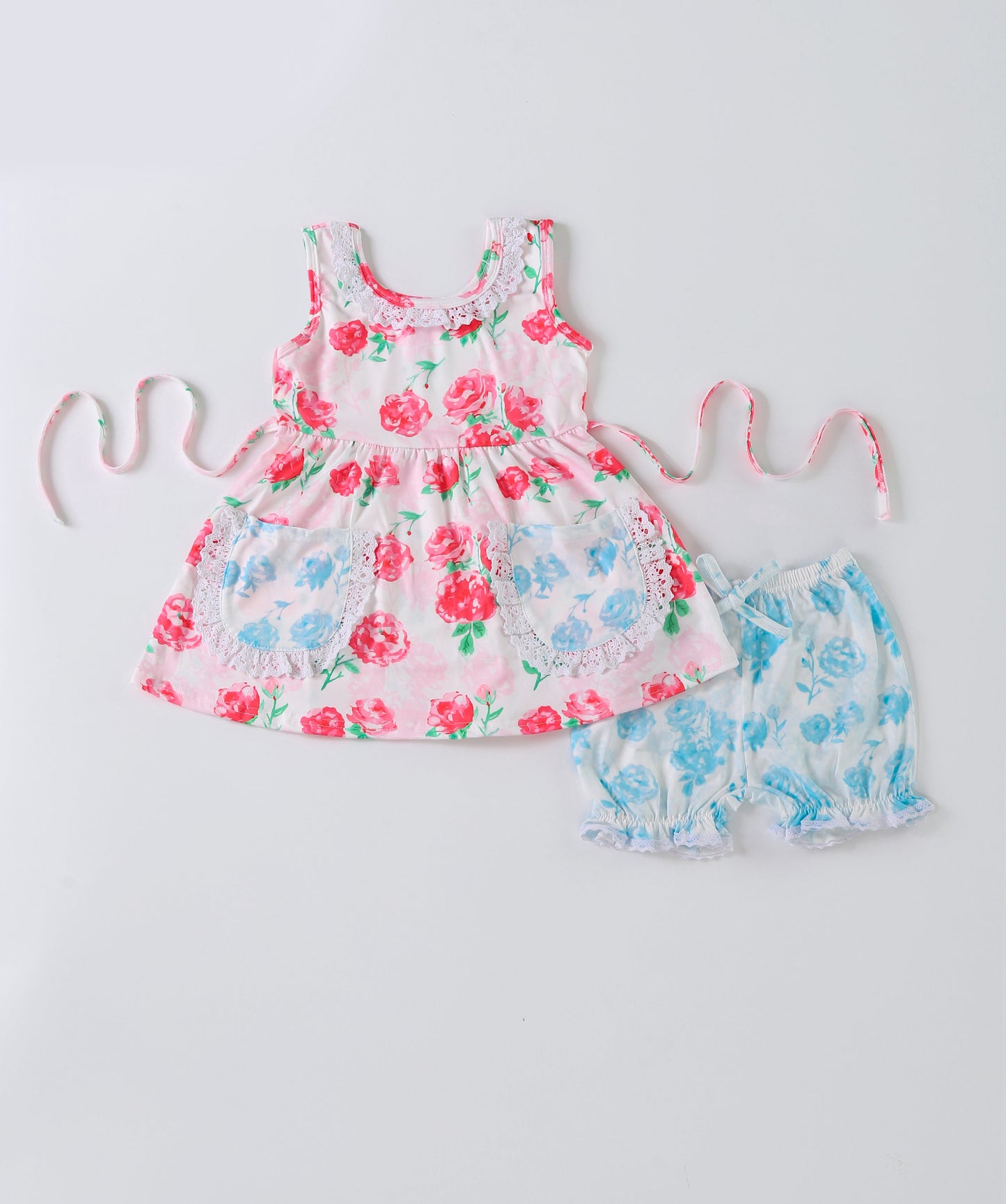 Floral print pocket girl set