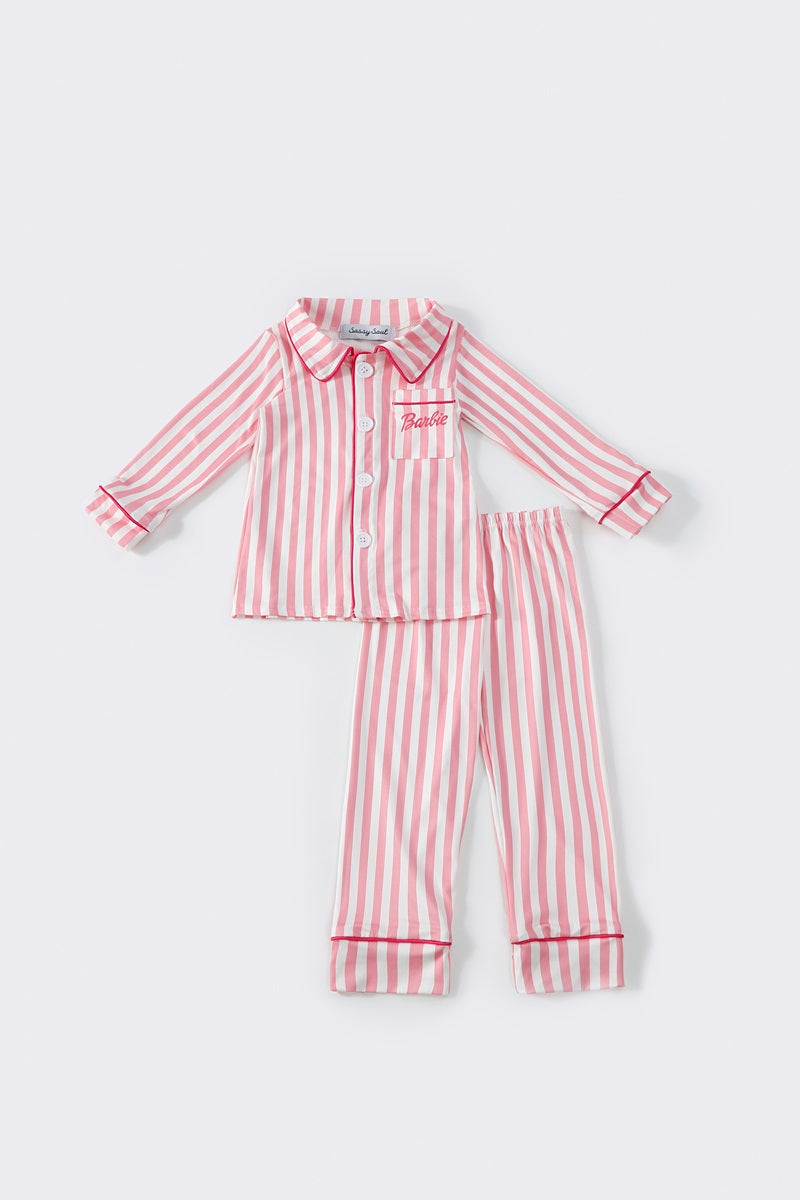 Pink stripe girl pajamas set