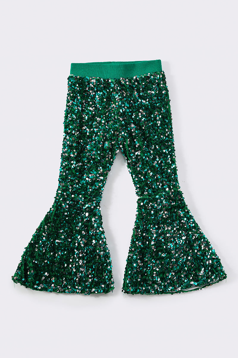 Green sequin bell pants