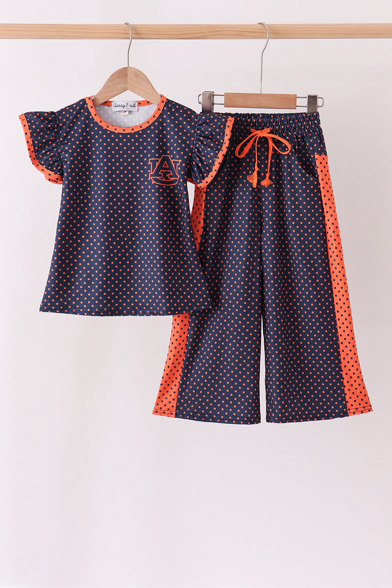 Navy Auburn dot pants set