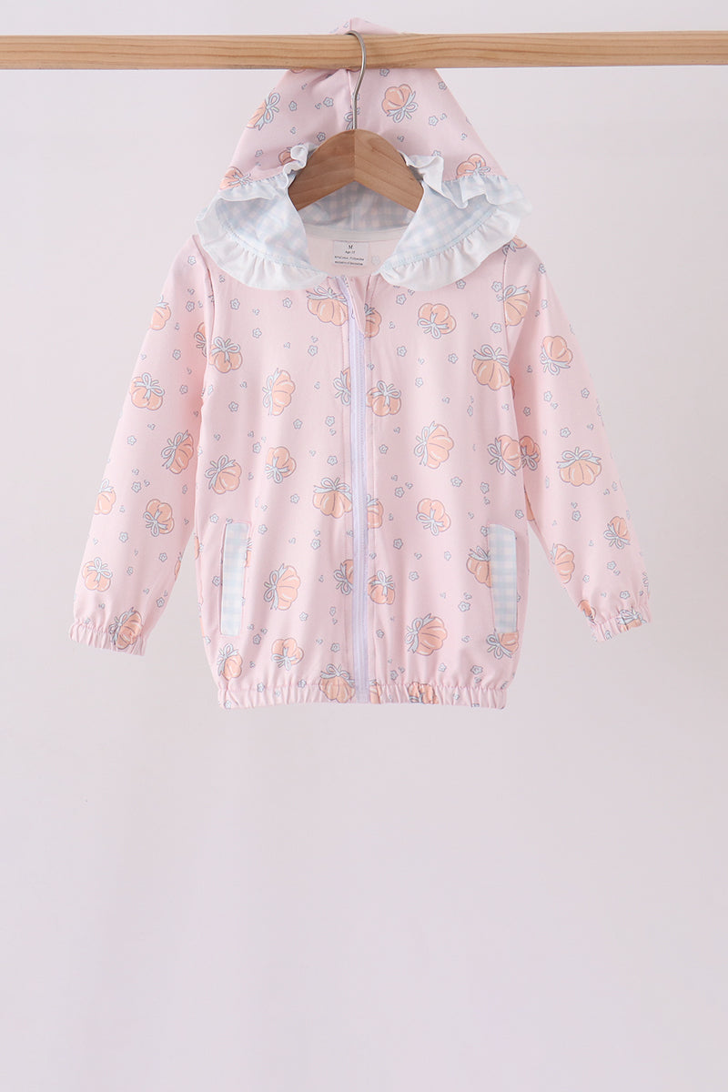 Pink pumpkin print ruffle coat