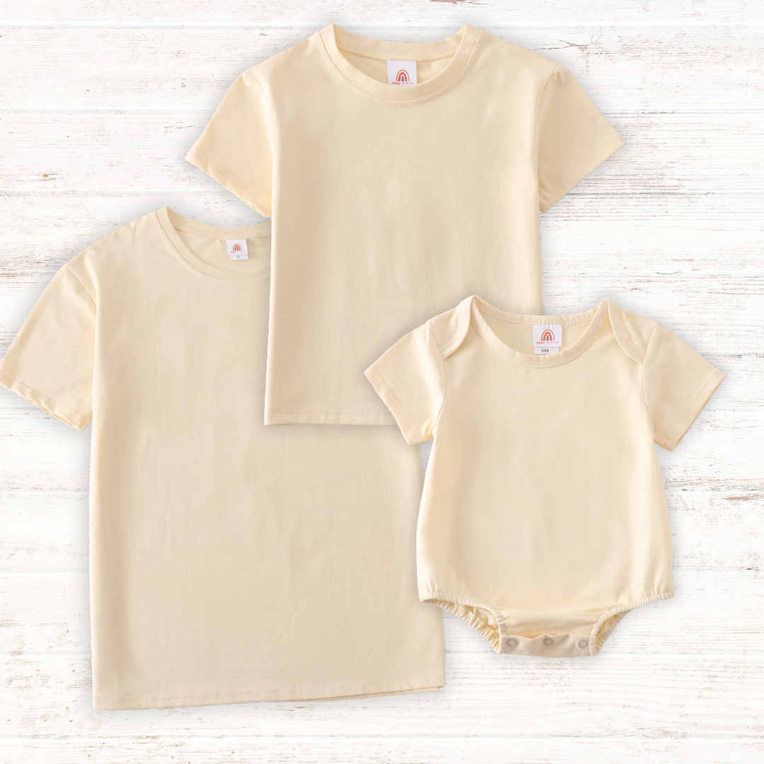 Beige blank basic t-shirt Adult Kids and baby bubble