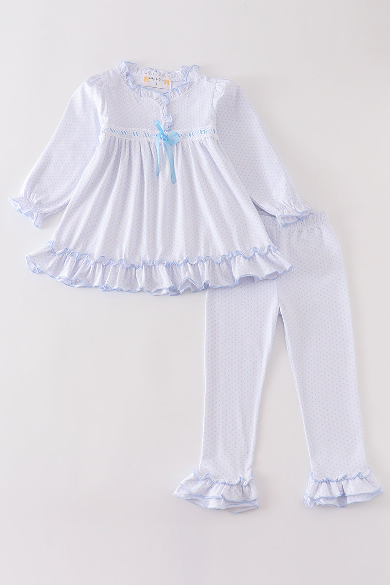 Premium White bow ruffle girl set