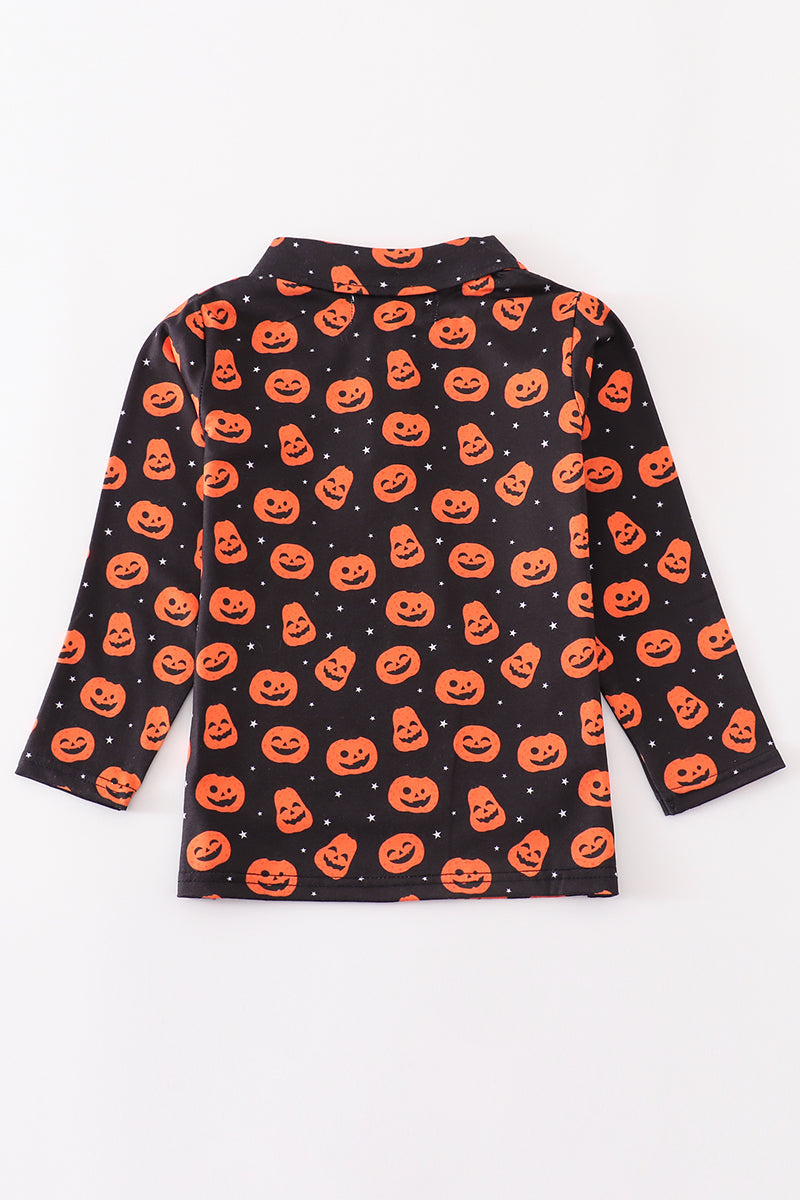 Premium Orange halloween pumpkin button down shirt