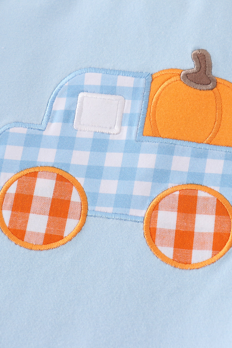 Blue truck pumpkin embroidery boy set