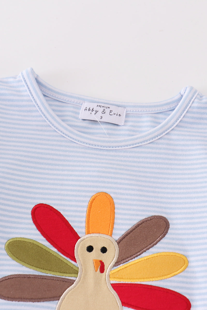 Premium Blue turkey embroidery stripe girl set