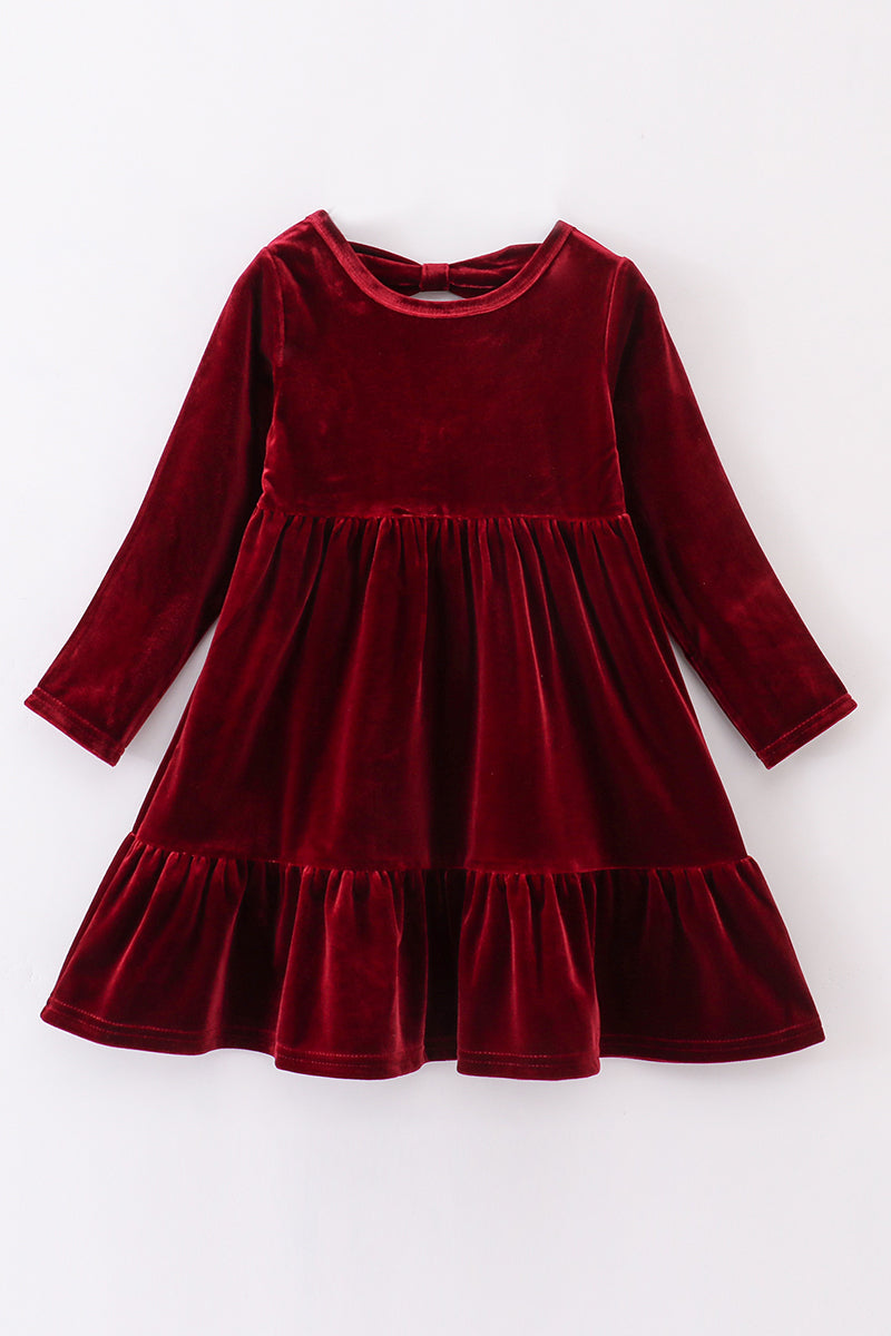 Premium Maroon velvet tiered ruffle dress