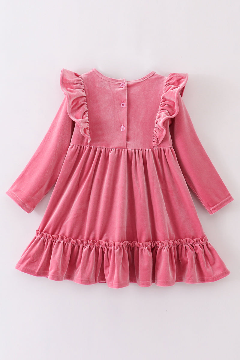 Premium Pink velvet ruffle dress