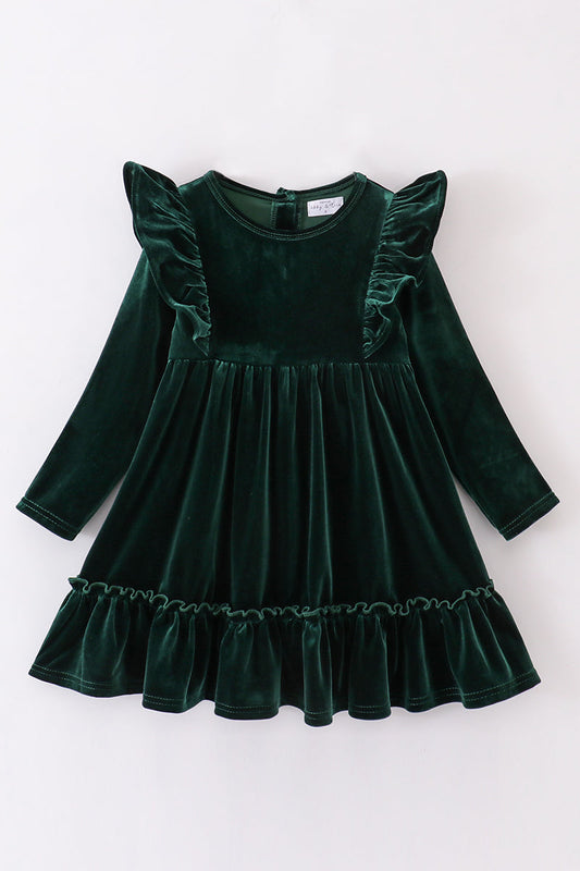 Premium Forest velvet ruffle dress