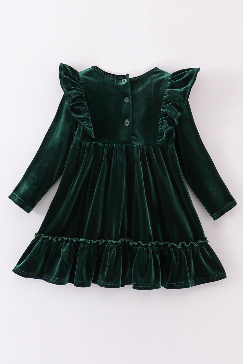 Premium Forest velvet ruffle dress