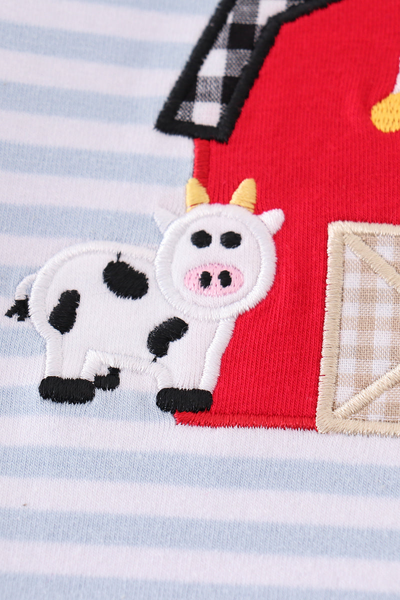 Premium red stripe farm applique boy romper