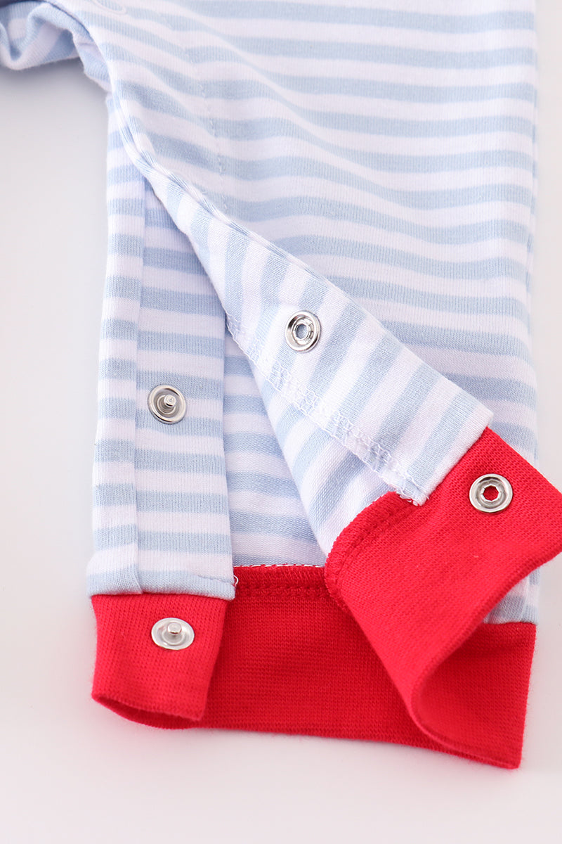 Premium red stripe farm applique boy romper