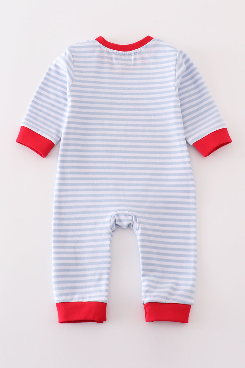 Premium red stripe farm applique boy romper