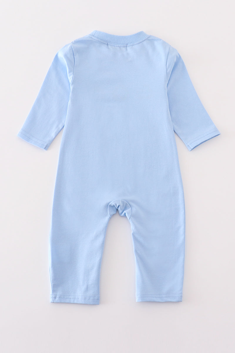 Premium blue vehicle applique boy romper