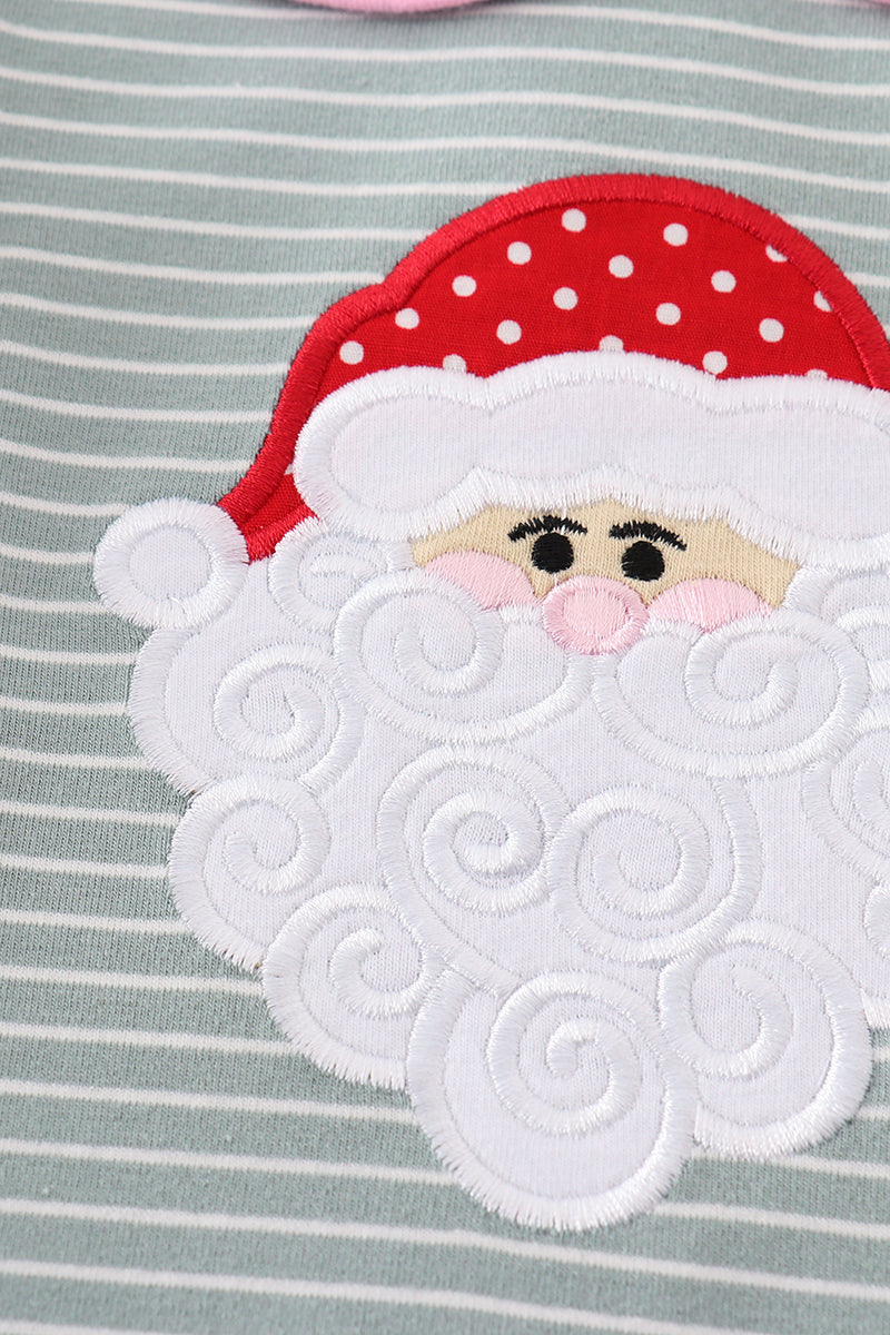 Premium green stripe christmas santa claus applique girl bubble