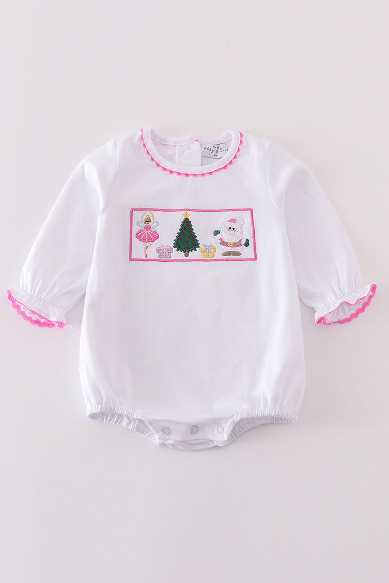 Premium white christmas tree embroidery girl bubble