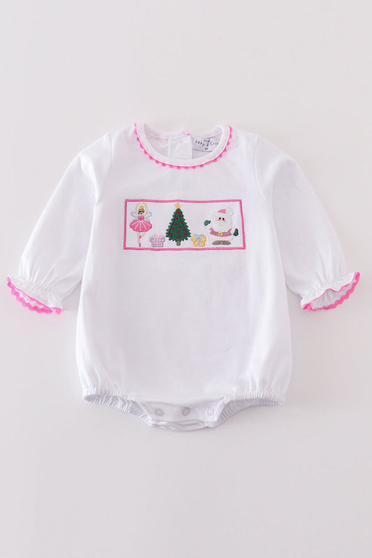 Premium white christmas tree embroidery girl bubble