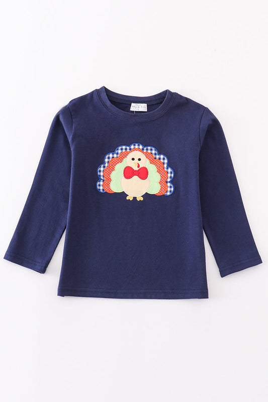 Premium Navy turkey applique boy top