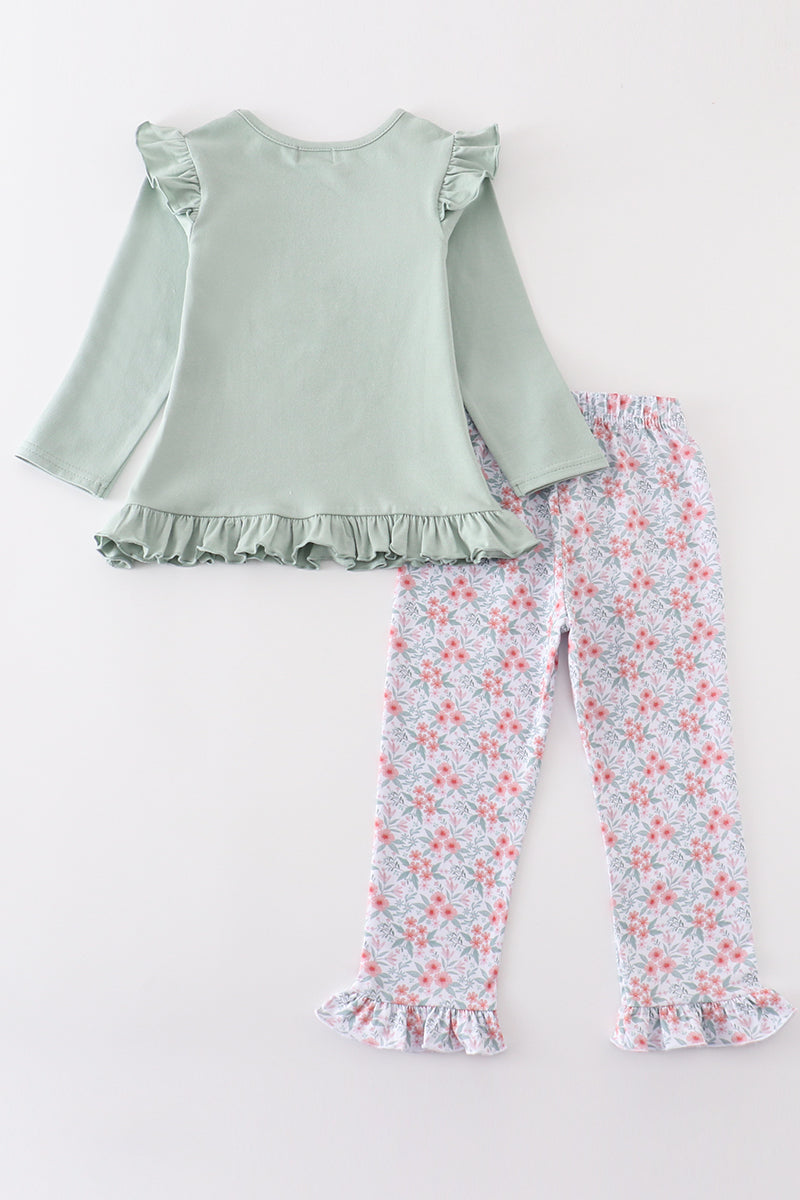 Premium Green turkey applique girl pants set