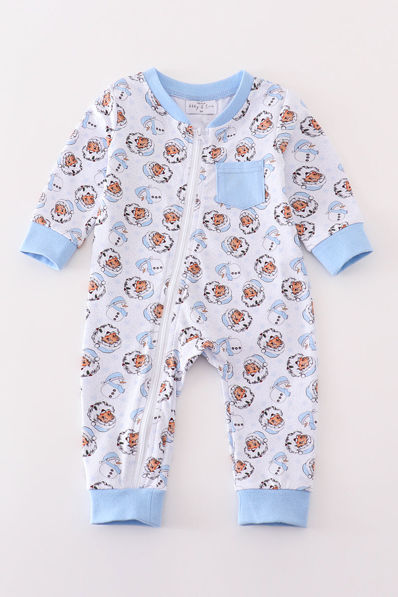 Premium blue christmas santa claus print boy romper