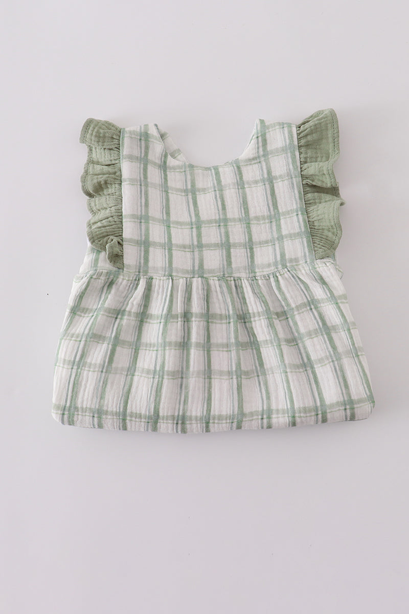 Premium sage ruffle plaid dress
