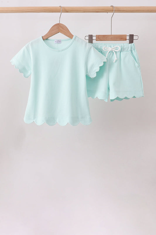 Mint Scalloped Shorts Set