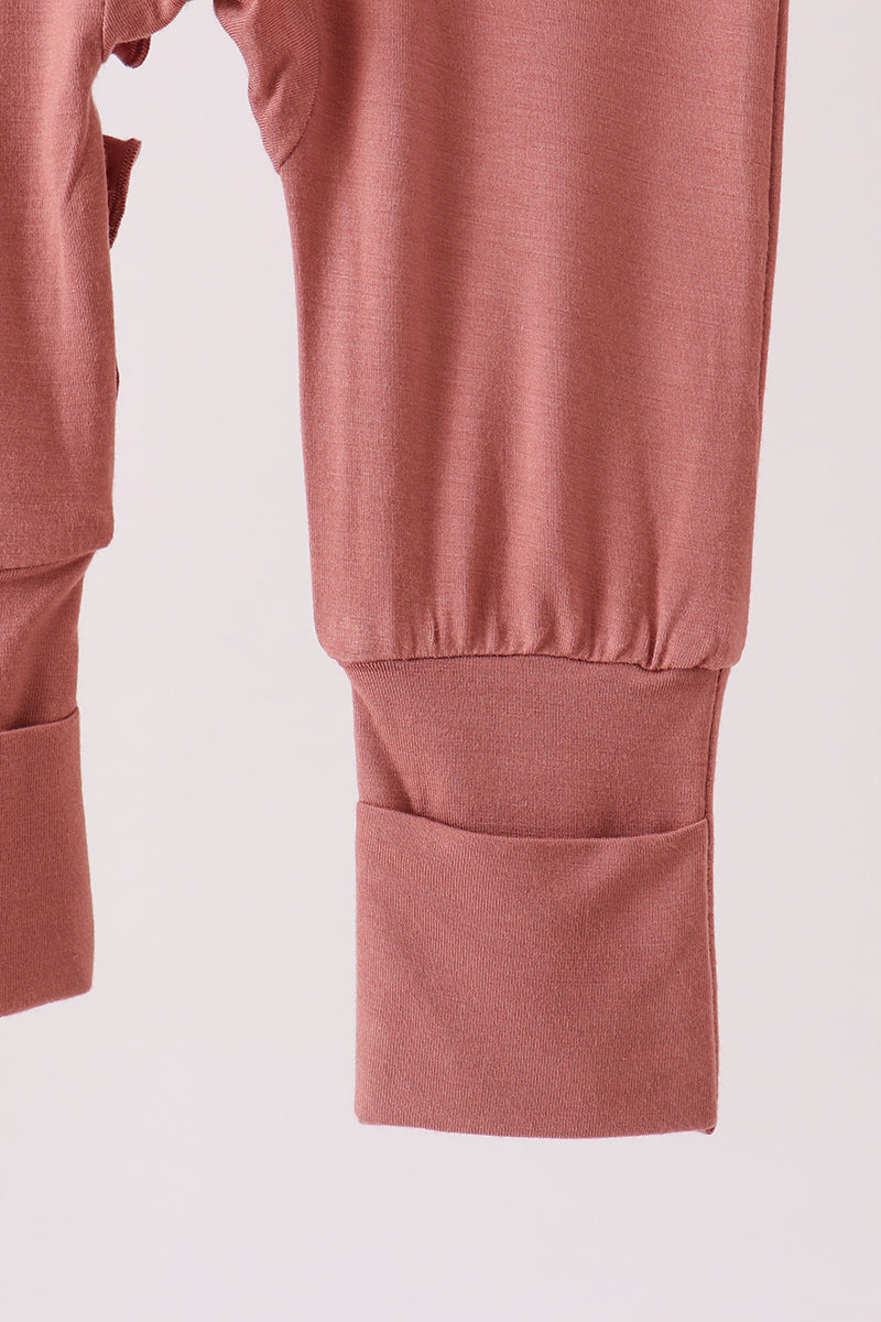 Dusty rose ruffle zipper bamboo romper – view 4