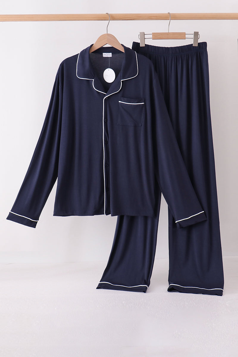 Navy bamboo mom pajama set – wholesale for boutiques | Honeydew USA
