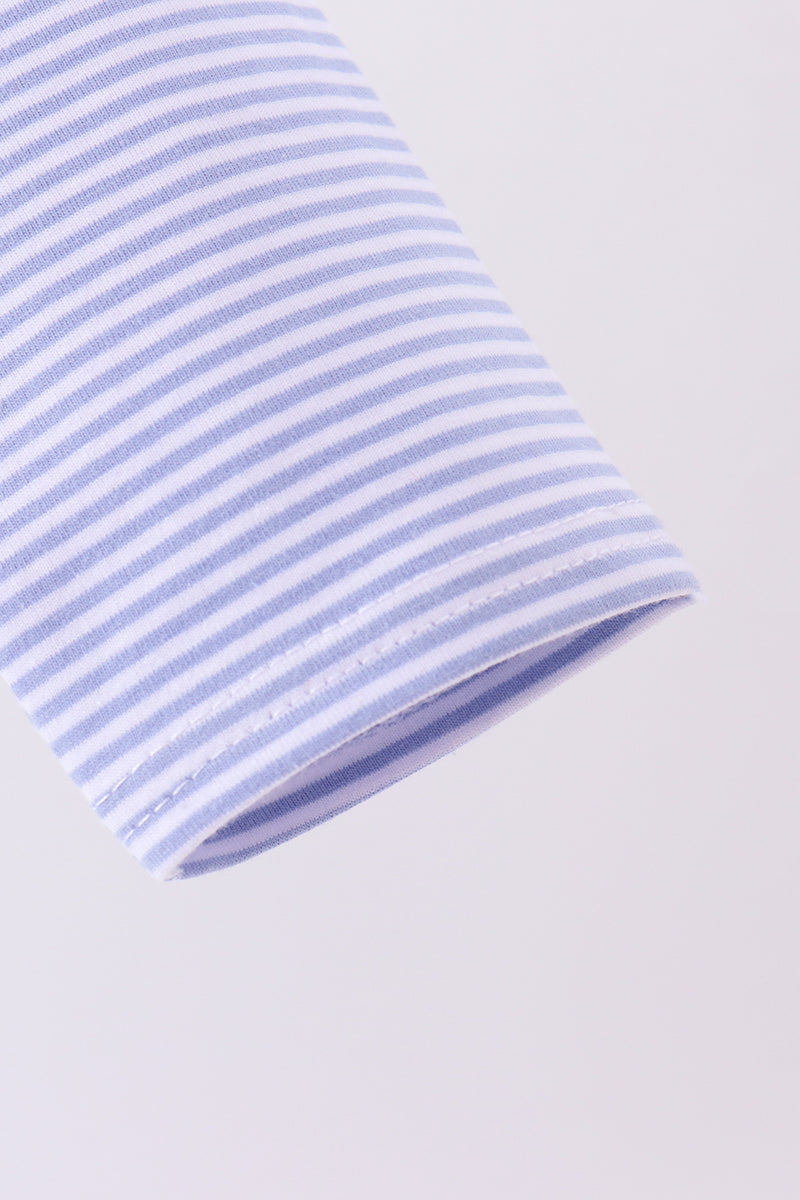 Blue stripe christmas tree train embroidery top