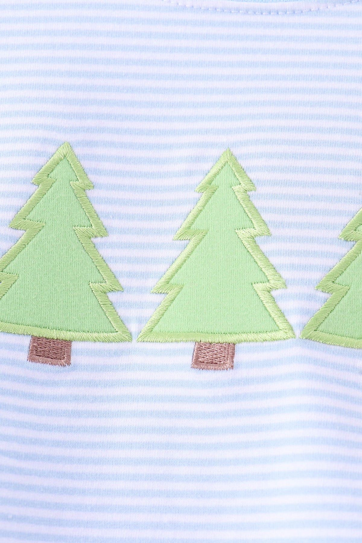 Blue stripe christmas tree embroidery top