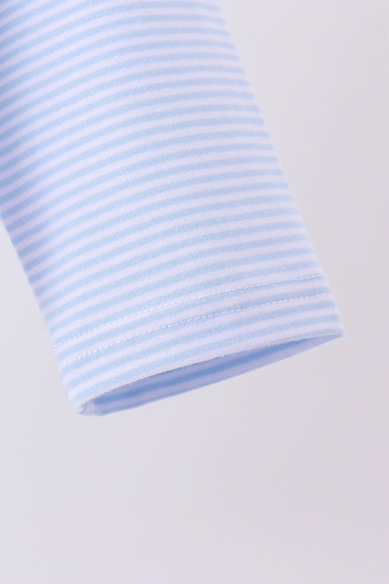 Blue stripe christmas tree embroidery top