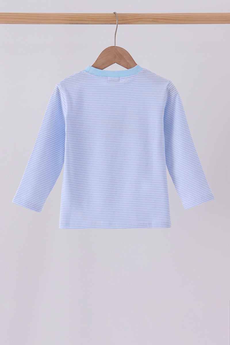 Blue stripe christmas tree embroidery top