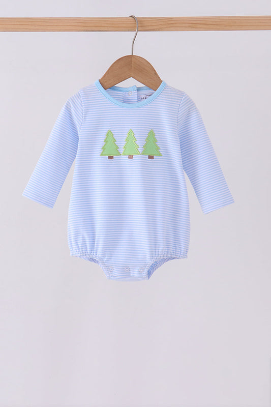 Blue stripe christmas tree embroidery bubble