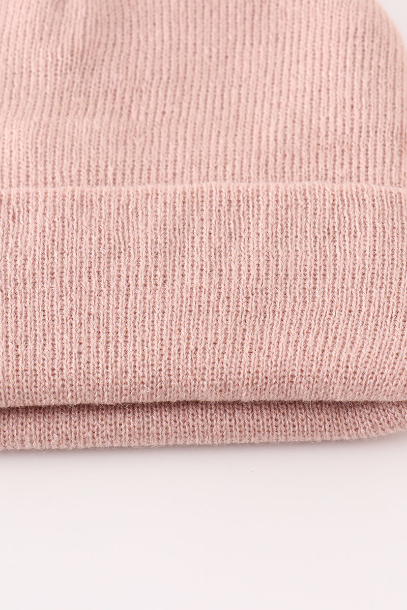 Pink ribbed basic knit beanie