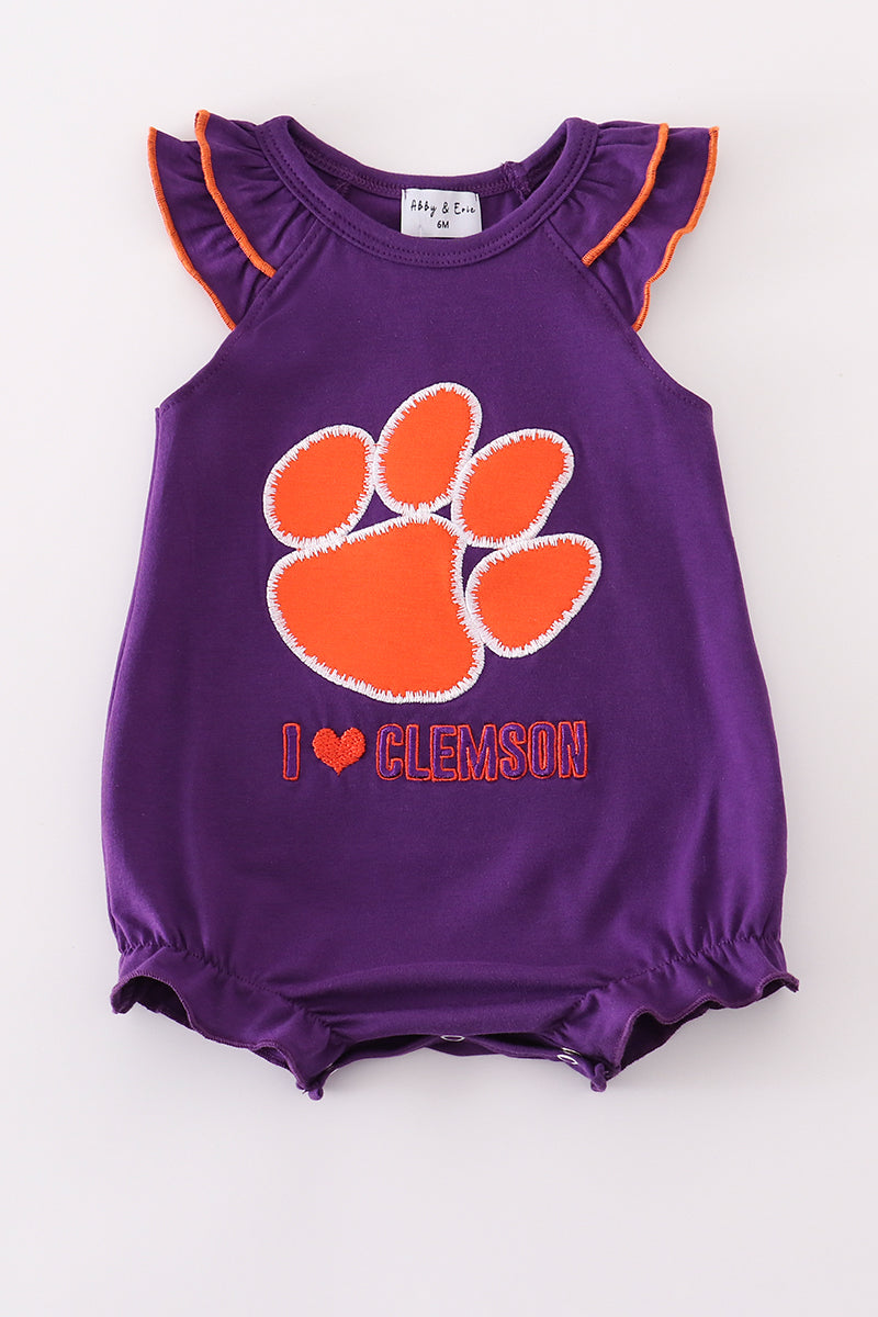 Purple I love clemson applique ruffle bubble