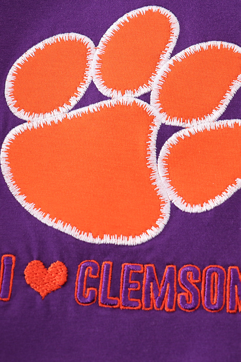 Purple I love clemson applique ruffle bubble