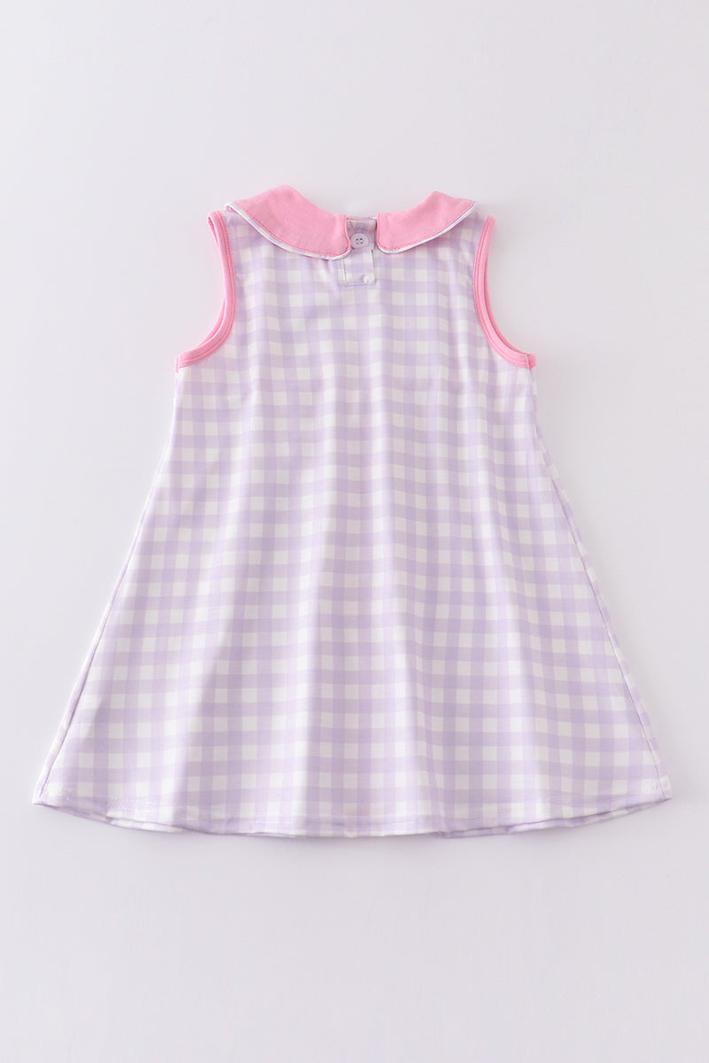 Purple plaid bunny embroidery dress