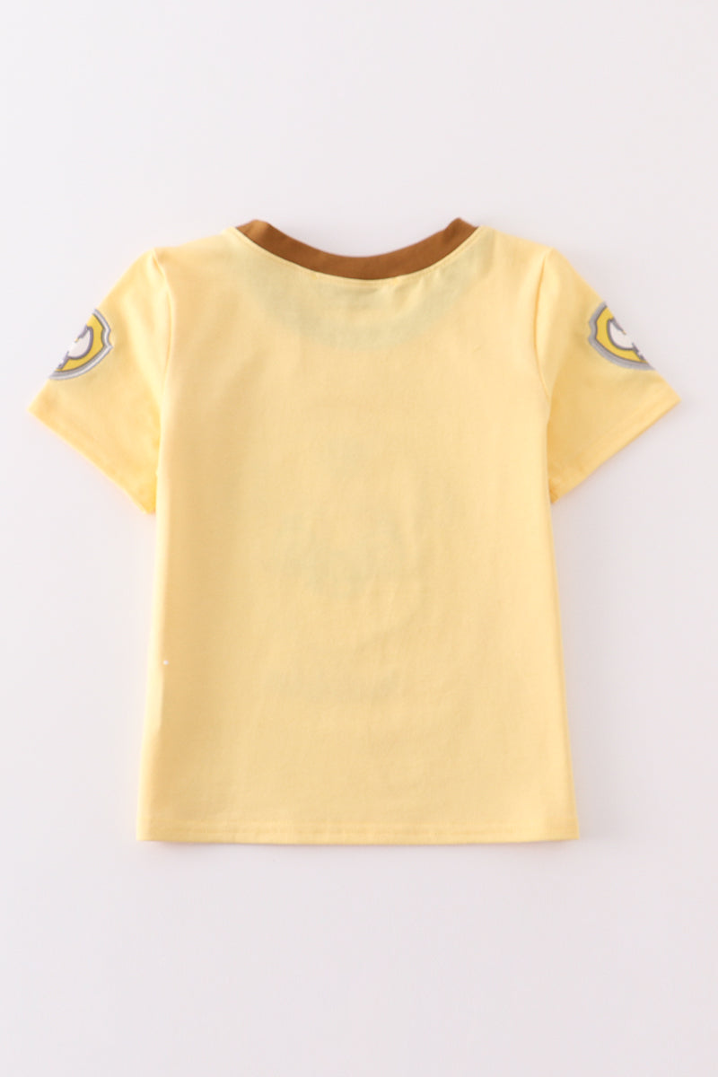 Yellow character applique boy top