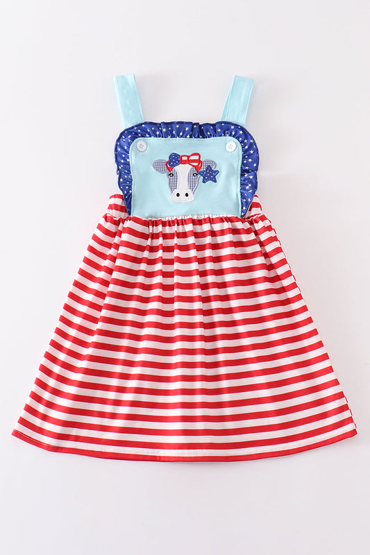 Blue patriotic cow applique strap dress