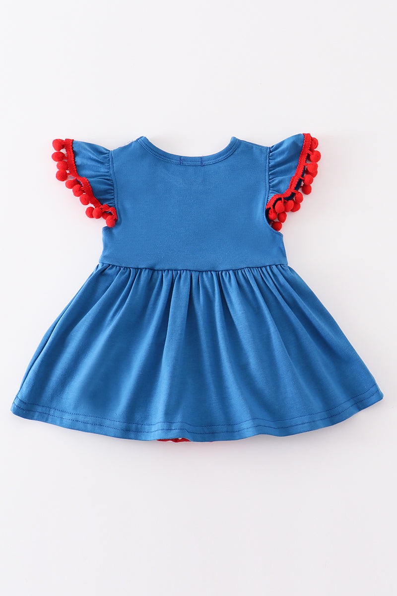 Blue apple applique back to school girl bubble