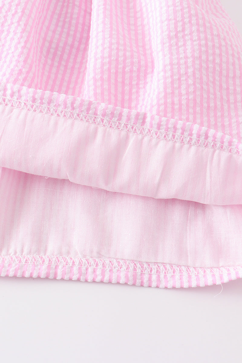 Pink character french knot seersucker girl set